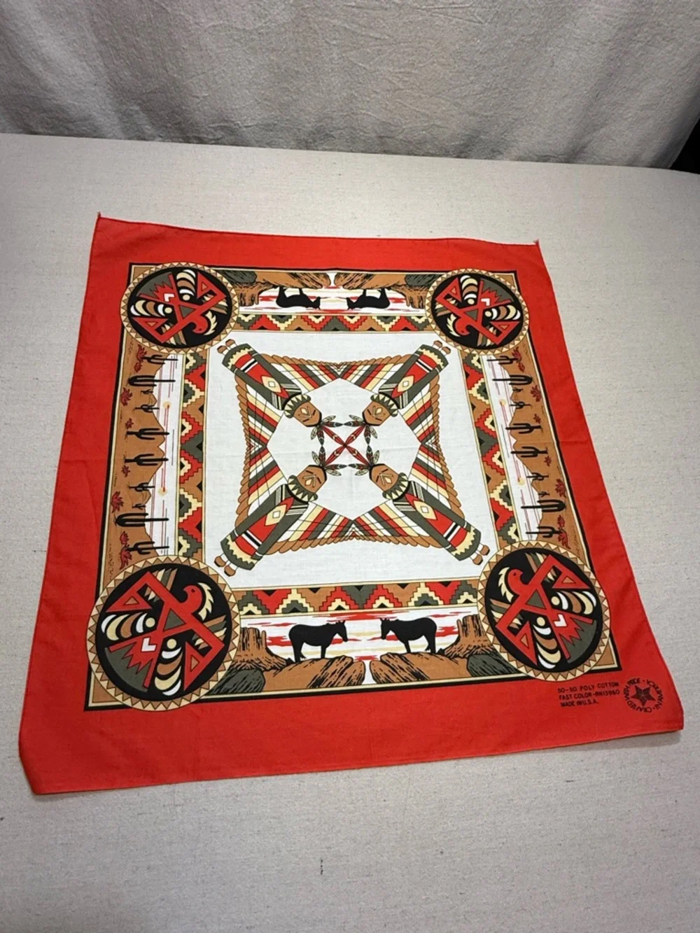 Southwestern Print Bandana Scarf - Red, Black, Tan